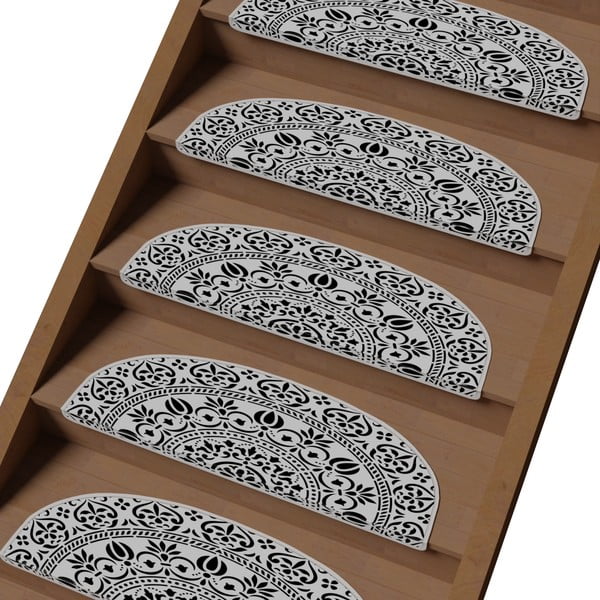 Czarno-białe dywaniki na schody zestaw 16 szt. 20x65 cm Anatolian Lace – Vitaus-image-1