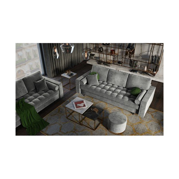 Jasnoszara aksamitna rozkładana sofa Milo Casa Santo-image-1