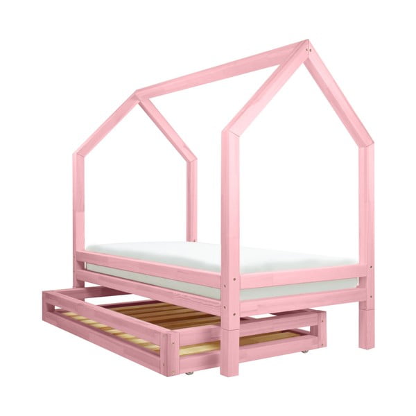 Komplet różowej szuflady i 4 wydłużonych nóg do łóżka Benlemi Funny, 90x200 cm