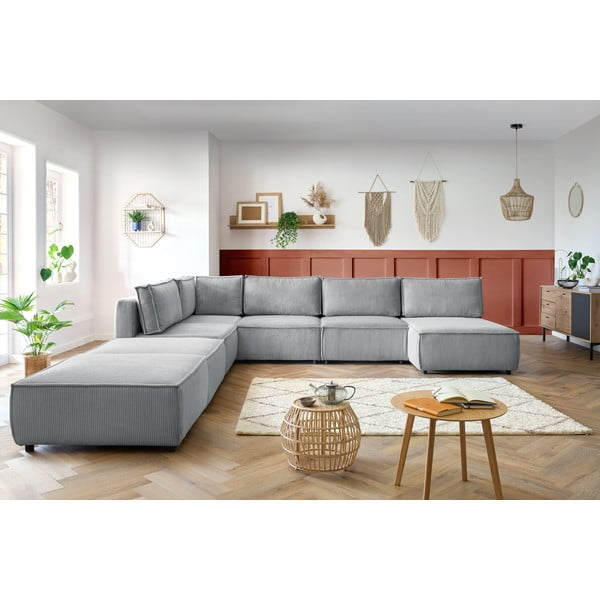 Jasnoszary sztruksowy narożnik (w kształcie litery U/strona zmienna) Nihad modular – Bobochic Paris-image-1