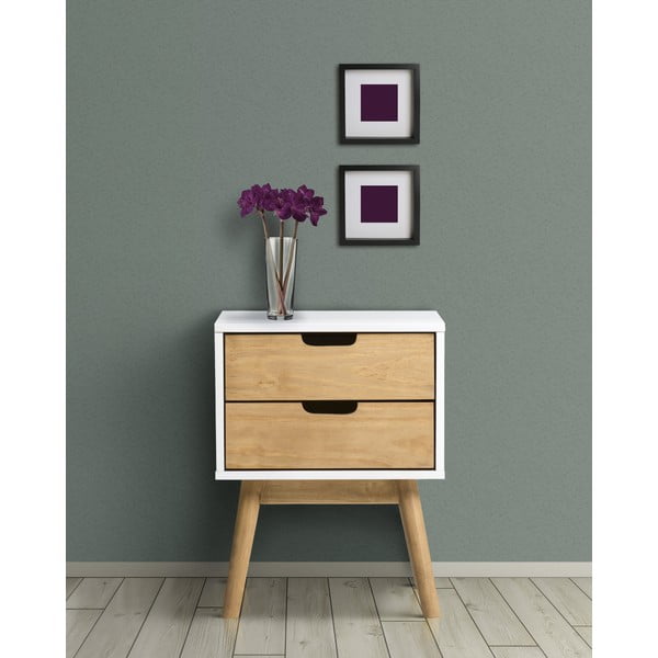 Biało-brązowa szafka nocna z litego drewna sosnowego Marckeric Baku-image-1