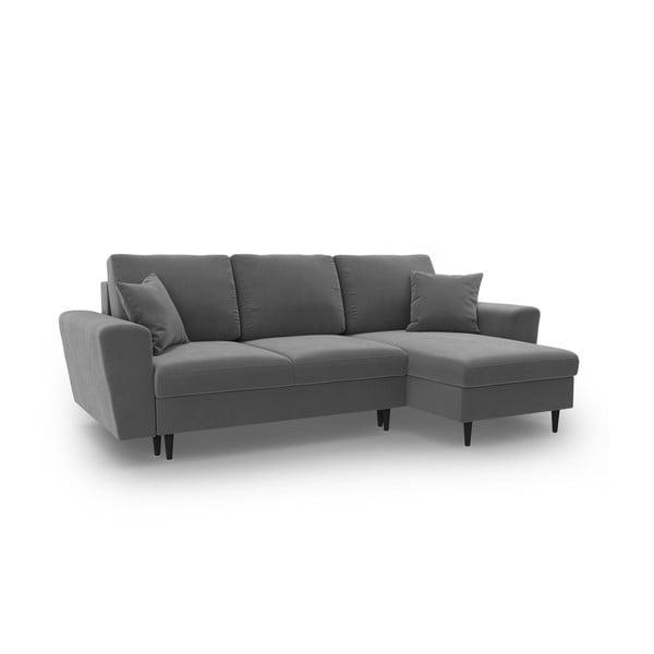 Jasnoszary aksamitny rozkładany narożnik ze schowkiem Kyoto – Cosmopolitan Design-image-1