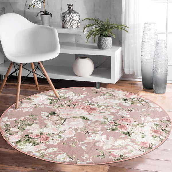 Jasnoróżowy okrągły dywan odpowiedni do prania i robotów sprzątających ø 80 cm Comfort – Mila Home-image-4