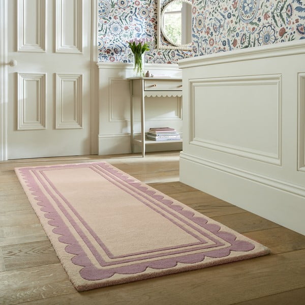 Fioletowo-naturalny wełniany chodnik tkany ręcznie 80x230 cm Lois Scallop – Flair Rugs-image-1