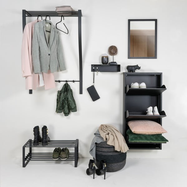 Czarny metalowy wieszak ścienny z półką 75 cm Carve – Spinder Design-image-3