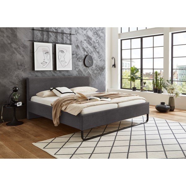 Szare tapicerowane łóżko dwuosobowe bez stelaża 180x200 cm Swing – Meise Möbel-image-1