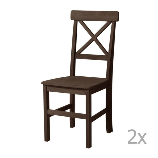 Zestaw 2 ciemnobrązowych krzeseł z litego drewna 13Casa Helga