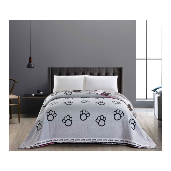 Szara dwustronna narzuta z mikrowłókna DecoKing Cat Invasion, 200x220 cm-image-1