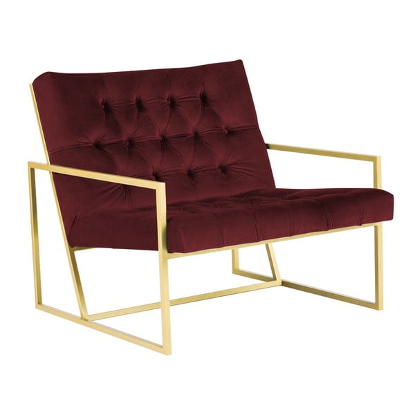 Bordowy fotel z konstrukcją w kolorze złota Mazzini Sofas Bono