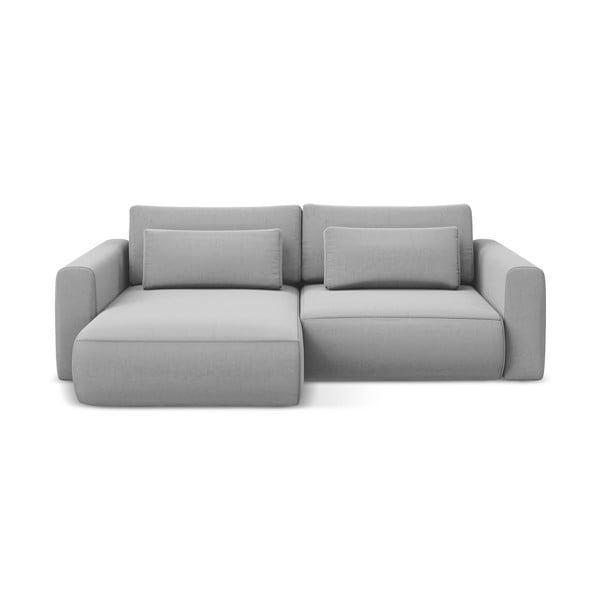 Jasnoszary aksamitny rozkładany/ze schowkiem narożnik (lewostronny/z szezlongiem) Kapua – Makamii