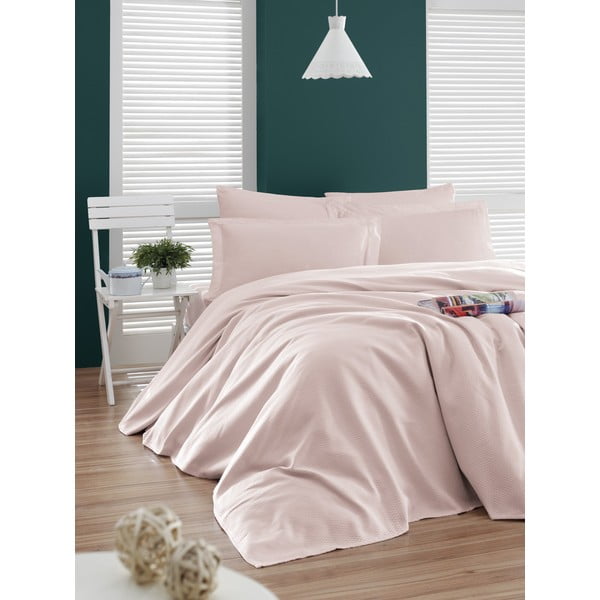 Różowa bawełniana narzuta na łóżko EnLora Home Casuel, 200x230 cm
