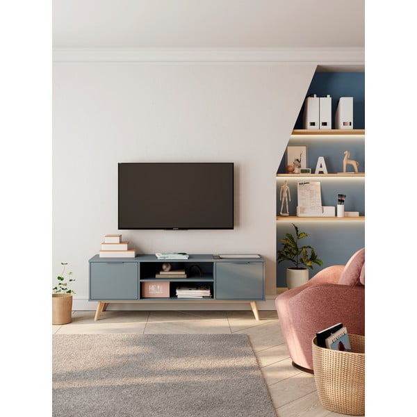 Szarozielona szafka pod TV 140x53x40 cm Pisco – Marckeric-image-1