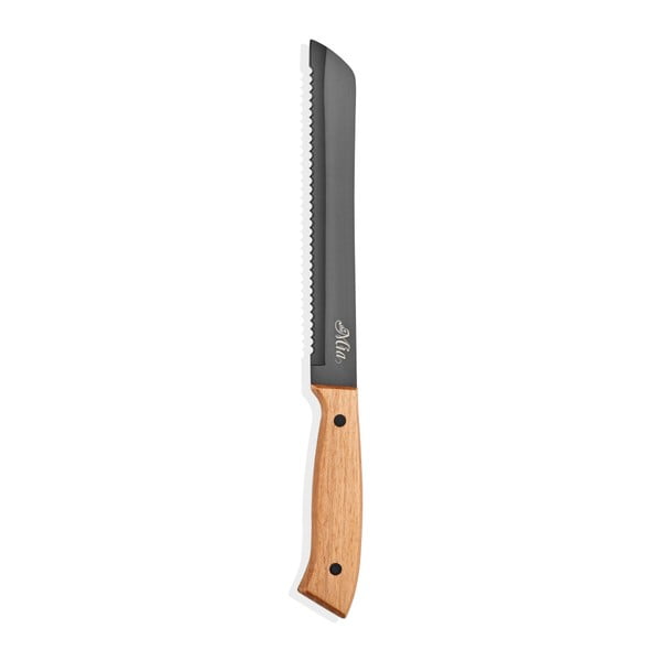 Szary nóż na pečivo z drewnianą rączką The Mia Cutt, dł. 20 cm