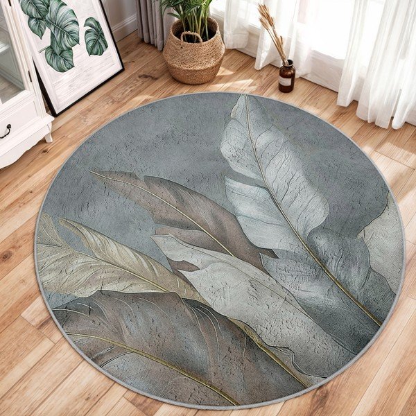 Zielono-szary okrągły dywan odpowiedni do prania ø 150 cm Dusty Leaves – Mila Home-image-1