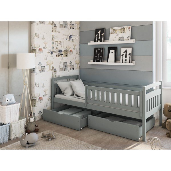 Szare łóżko dziecięce z drewna sosnowego ze schowkiem 80x180 cm Terry – Lano Meble-image-1
