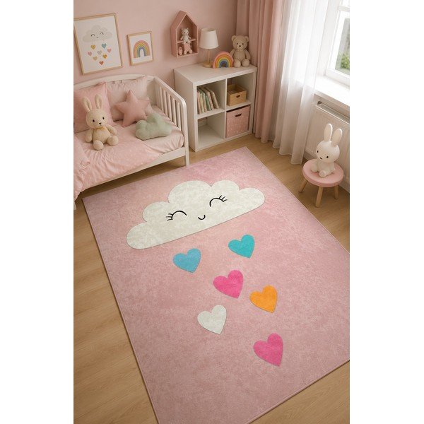 Różowy dywan dziecięcy odpowiedni do prania 140x190 cm Clouds – Mila Home-image-1
