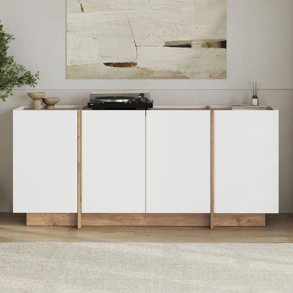 Biała komoda w dekorze sosny z otworem na kable 180x80x45 cm Dorma – Kalune Design-image-1