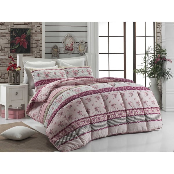 Narzuta pikowana na łóżko dwuosobowe Leone Pink, 195x215 cm