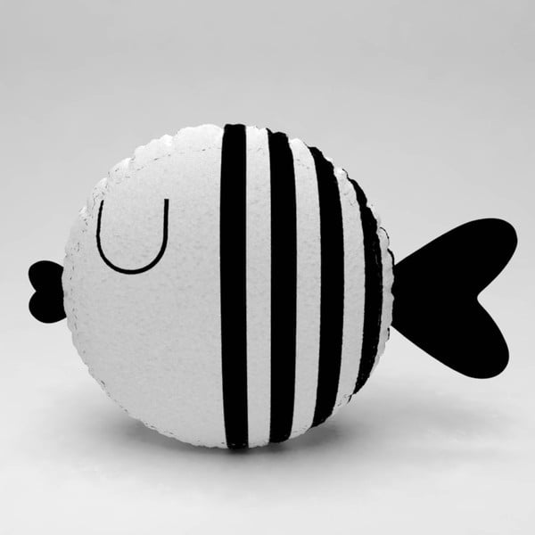 Biała poduszka z czarnymi paskami Fishie, ⌀ 32 cm