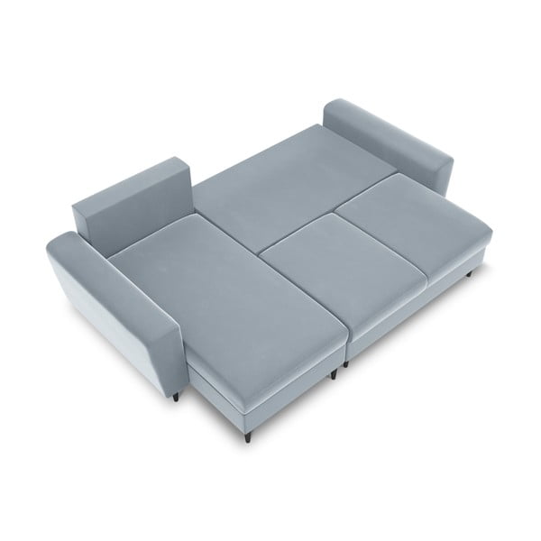 Jasnoniebieski aksamitny rozkładany narożnik ze schowkiem Kyoto – Cosmopolitan Design-image-1