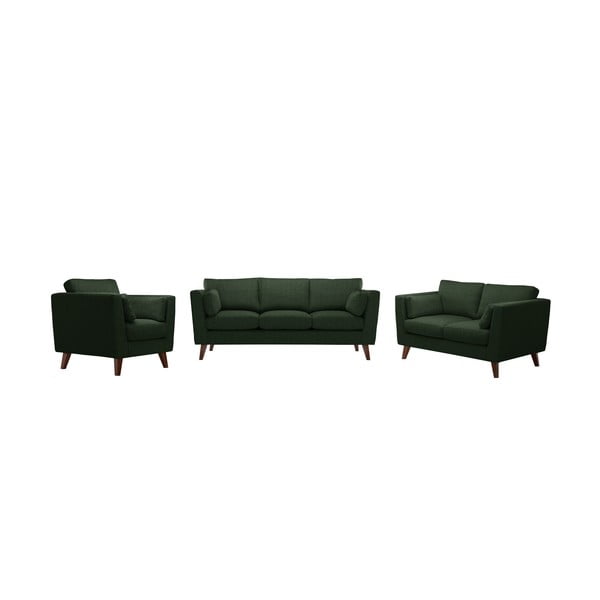 Zestaw fotela i 2 sof dwuosobowej i trzyosobowej Elisa, ciemnozielone