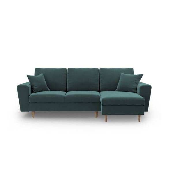 Morski aksamitny rozkładany narożnik ze schowkiem Kyoto – Cosmopolitan Design