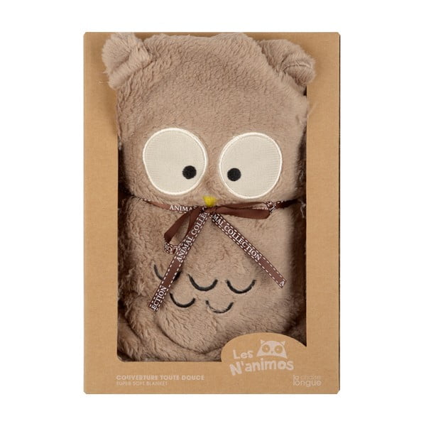 Brązowy koc z motywem sovy Le Studio Owl-image-1