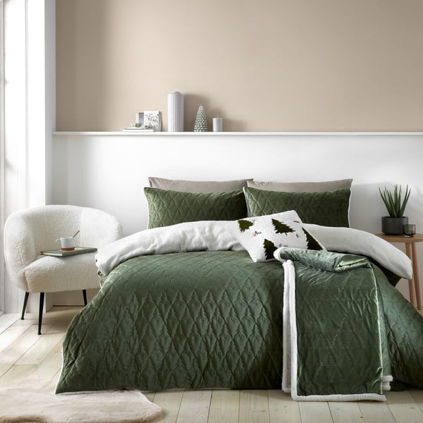 Zielona pikowana narzuta na łóżko dwuosobowe 180x200 cm Christmas Tree – Catherine Lansfield-image-3