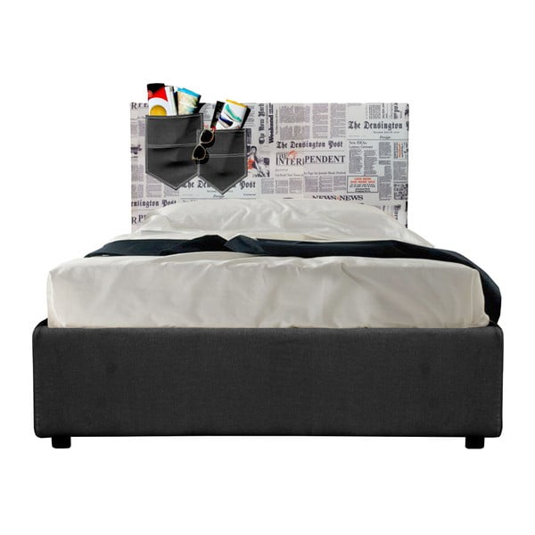 Czarne łóżko jednoosobowe ze schowkiem 13Casa Task, 90x190 cm