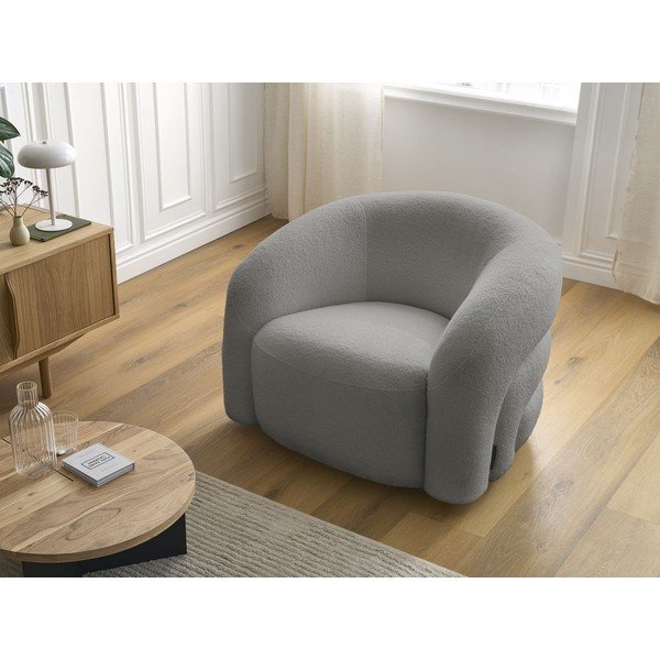Szary obrotowy fotel z materiału bouclé Elina – Bobochic Paris-image-1