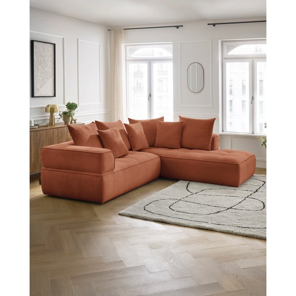 Narożnik z tkaniny szenilowej (prawostronny/w kształcie litery L) w kolorze terakoty Whesley – Bobochic Paris-image-1