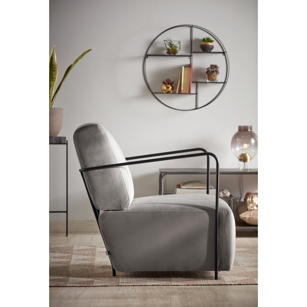 Szary fotel z obiciem podobnym do aksamitu Kave Home Gamer-image-1