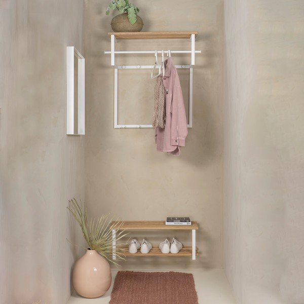 Biały/w naturalnym kolorze metalowy wieszak ścienny z półką 76 cm Rizzoli – Spinder Design-image-3