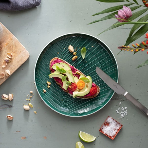 Biało-zielony porcelanowy talerz Villeroy & Boch Leaf, ⌀ 24 cm-image-1