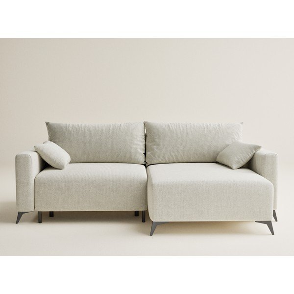 Kremowy rozkładany/ze schowkiem narożnik z tkaniny szenilowej (prawostronny/z szezlongiem) Leon – Maison de Rêve-image-2