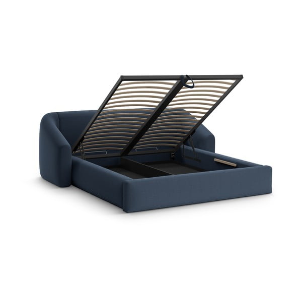 Ciemnoniebieskie tapicerowane łóżko dwuosobowe ze schowkiem ze stelażem 160x200 cm Campi – Cosmopolitan Design-image-2