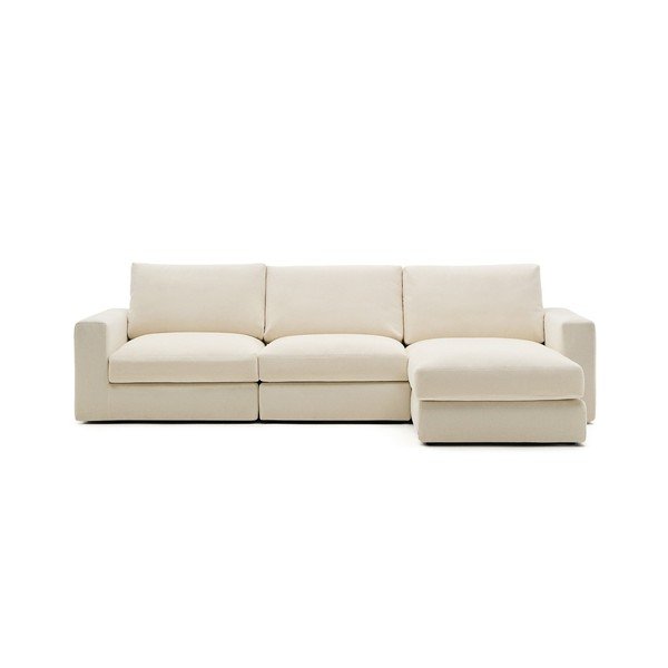 Beżowy narożnik z tkaniny szenilowej (prawostronny/z szezlongiem) Alea – Kave Home