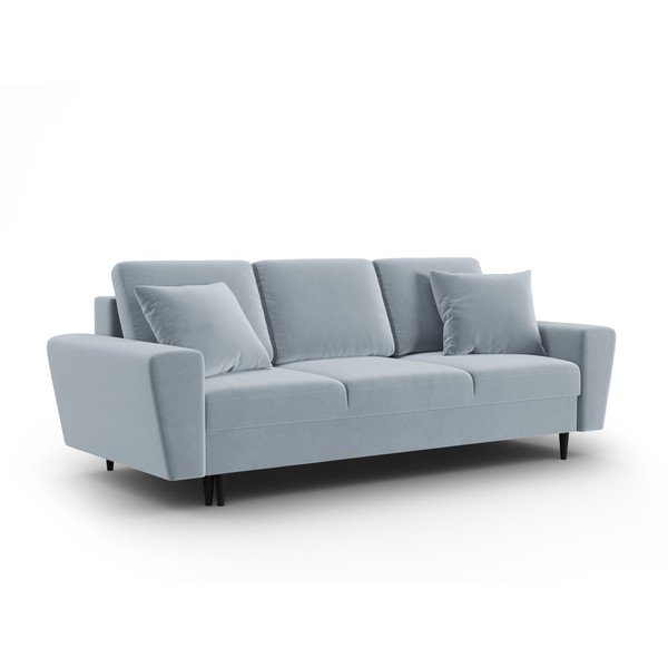 Jasnoniebieska aksamitna rozkładana sofa ze schowkiem 235 cm Kyoto – Cosmopolitan Design-image-1