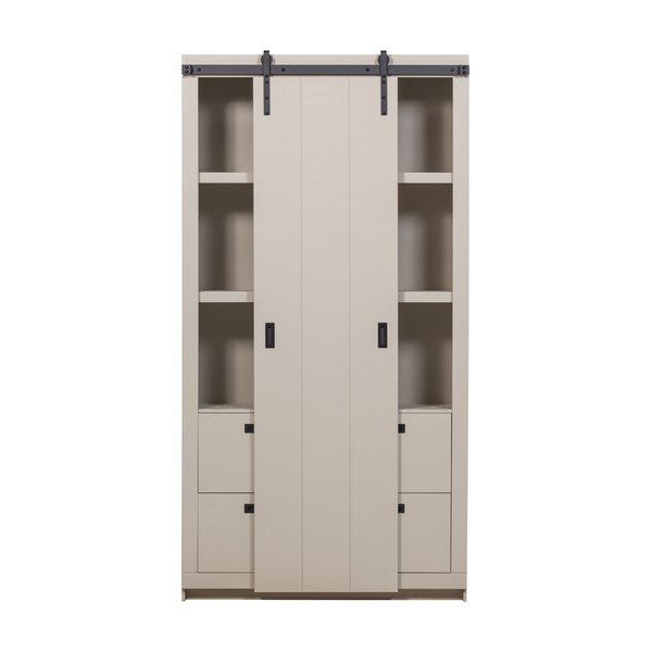 Szarobeżowa szafka z litego drewna sosnowego z drzwiami przesuwnymi 122x230x37 cm Slide – vtwonen-image-1