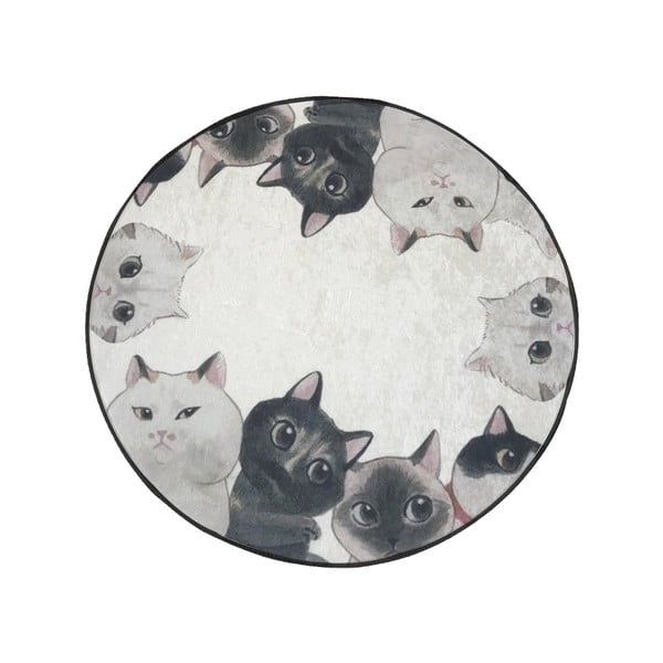 Biało-szary dywanik łazienkowy Lismo Cats, ⌀ 100 cm