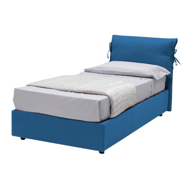 Niebieskie łóżko jednoosobowe tapicerowane tkaniną bawełnianą 13Casa Iris, 90 x 190 cm