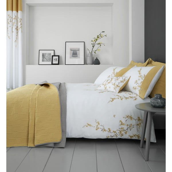 Biało-żółta pościel Catherine Lansfield Embroidered Blossom, 200x200 cm-image-1