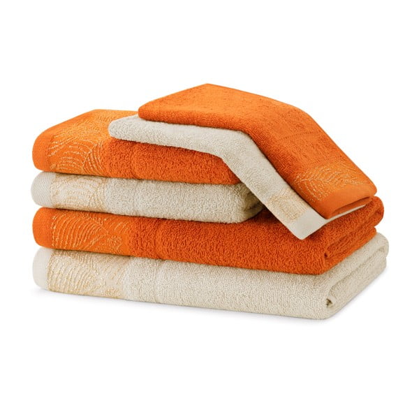 Pomarańczowe/beżowe bawełniane ręczniki zestaw 6 szt. frotte Bellis – Restilo