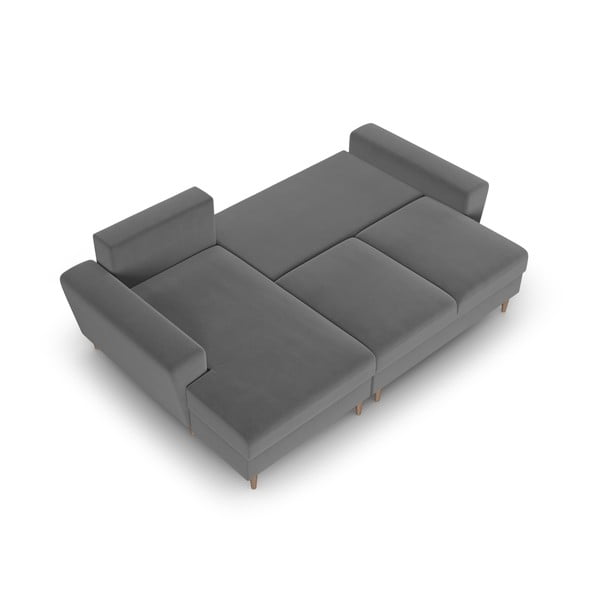 Jasnoszary aksamitny rozkładany narożnik ze schowkiem (lewostronny/z szezlongiem) Kyoto – Cosmopolitan Design-image-2