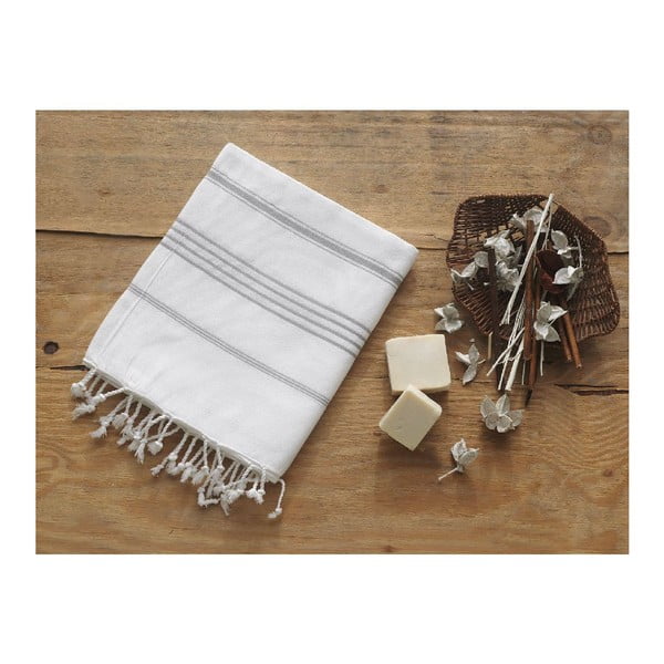 Biało-srebrny ręcznik Hammam Sultan, 100x180 cm