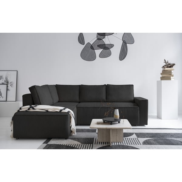 Antracytowy sztruksowy rozkładany narożnik (lewostronny) Brave Dave – Miuform-image-1