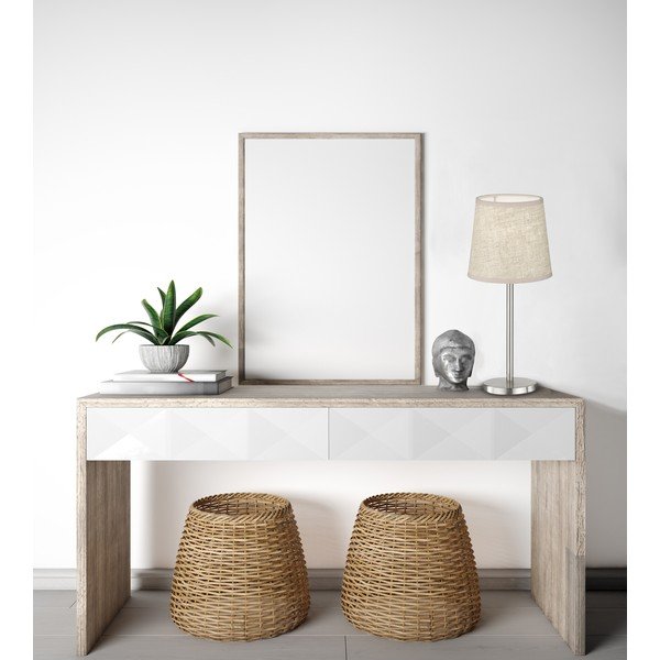 Lampa stołowa w beżowo-srebrnym kolorze z tekstylnym kloszem (wysokość 30 cm) Eve – Fischer & Honsel-image-1