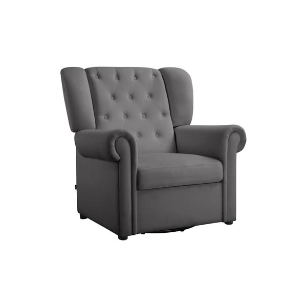 Szary aksamitny fotel bujany typu chesterfield Lillyse – Støraa