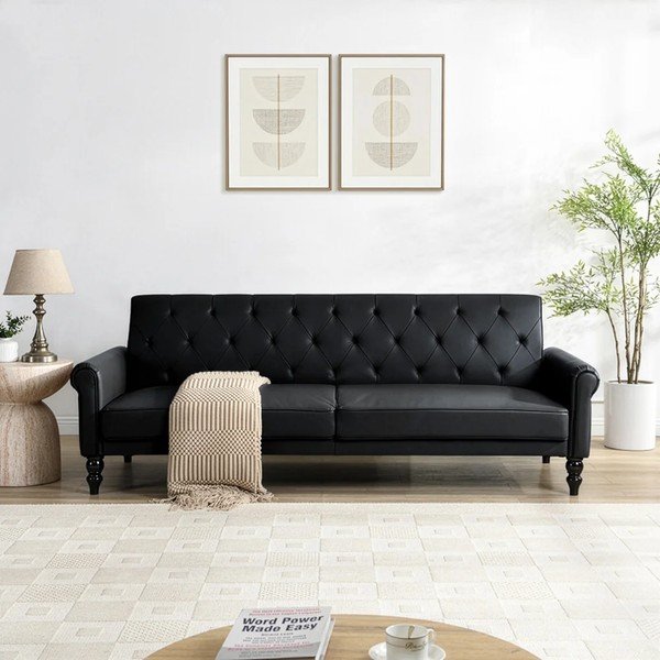 Czarna częściowo rozkładana/rozkładana sofa z imitacji skóry 222 cm Tyne – Støraa-image-1