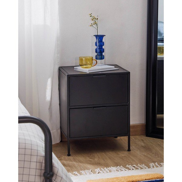Czarna stalowa szafka nocna Shantay – Kave Home-image-1